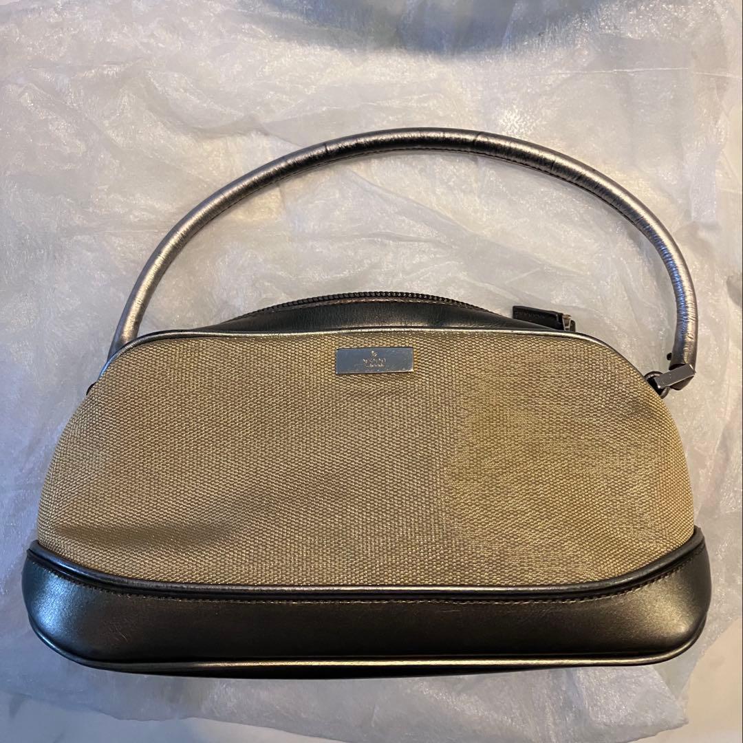 GUCCIグッチ美品ミニハンドバッグポーチ結婚式ゴールドブラウンカーキレザー