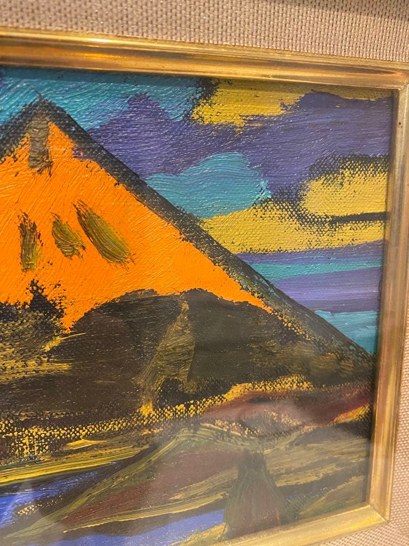 田崎広助　朱富士　油絵　油彩　画寸　SM