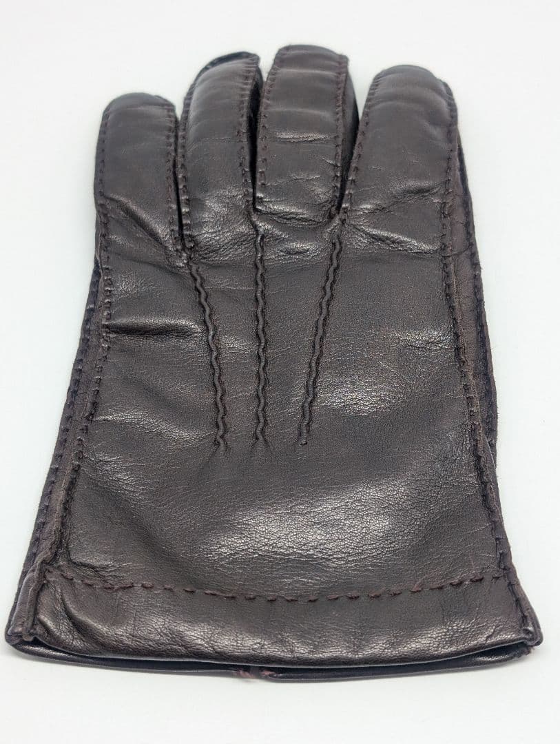 PRADA プラダ ブラウン 本革 レザーメンズ手袋 裏地カシミヤ100%