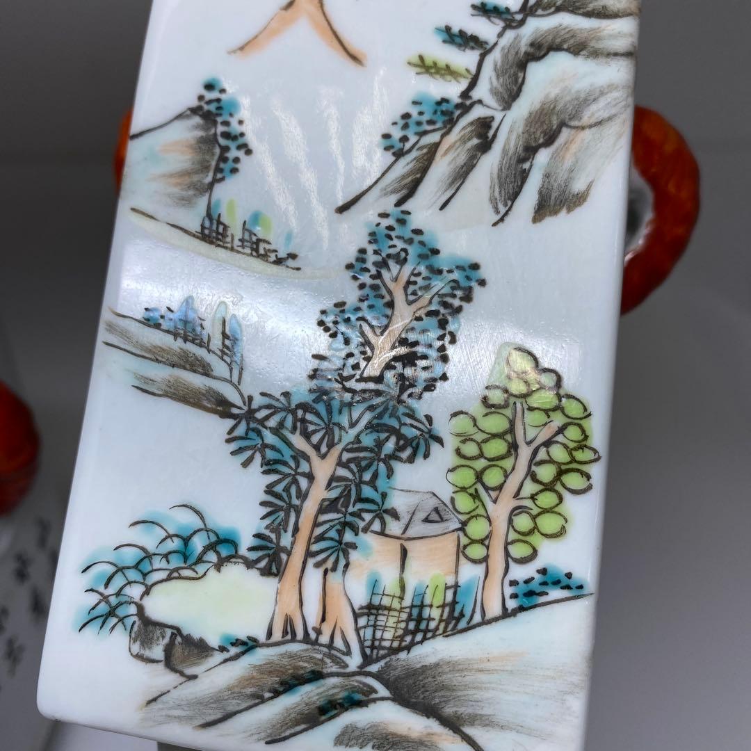 中国美術　同治年製　粉彩花入一対　高さ13㎝　東Y7-0331③タルサ