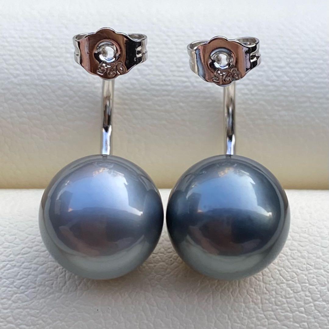 本真珠　南洋黒蝶真珠&あこや真珠ピアス　9.8&6.3mm P1152