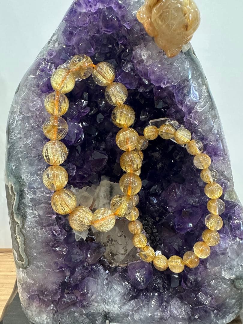 リョ様タイチンゴールドルチルクォーツ11ｍｍ+ブレスレット