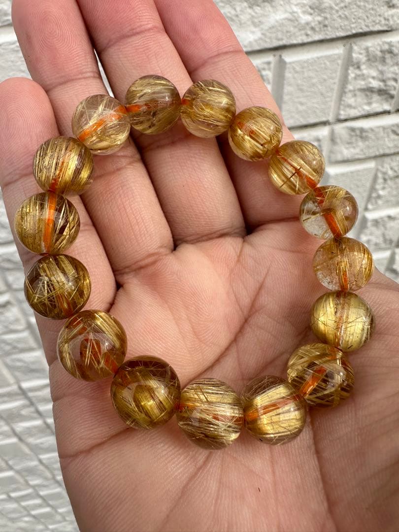 リョ様タイチンゴールドルチルクォーツ11ｍｍ+ブレスレット