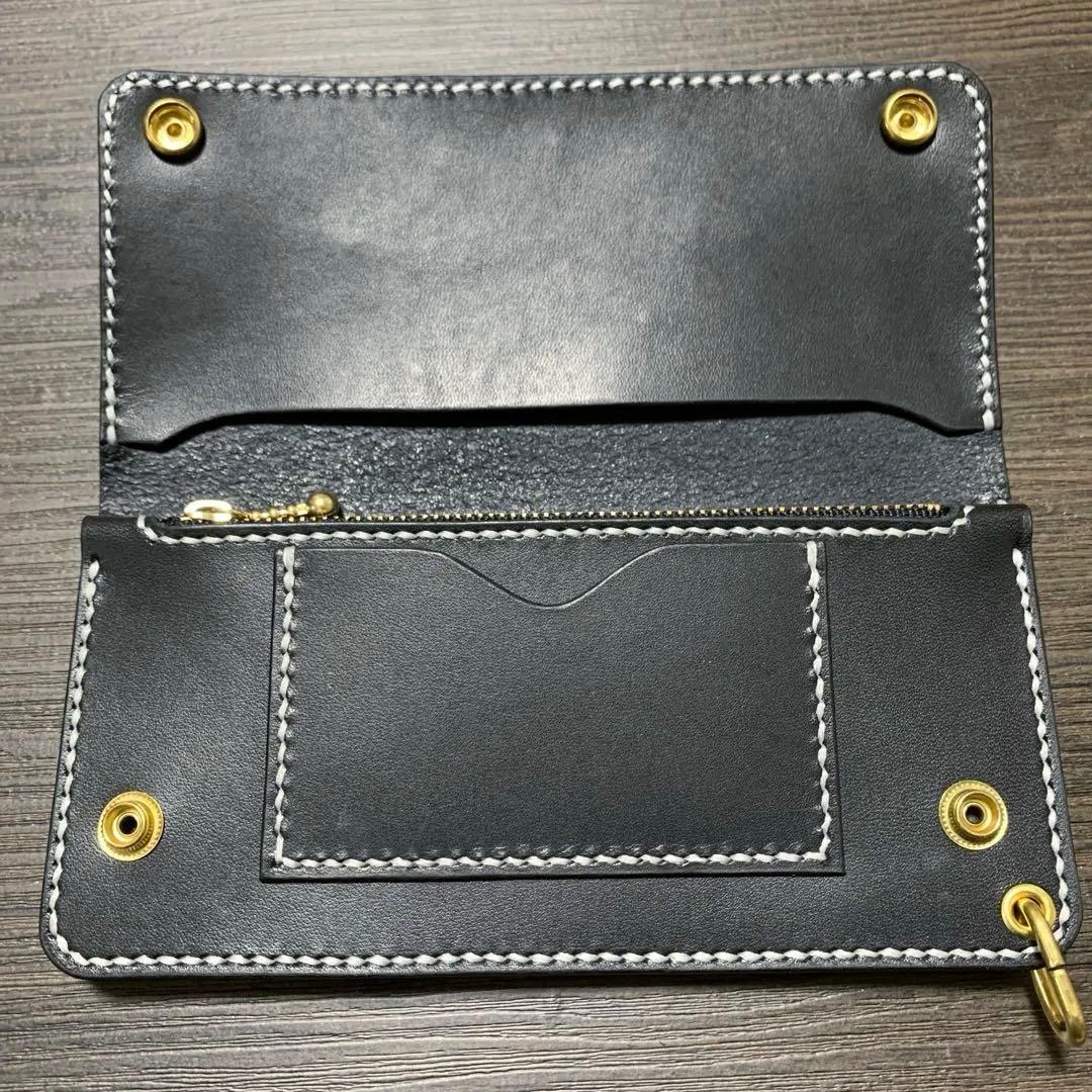 トラッカーウォレット　ロング　ヌメ革　スタッズ　レザークラフト