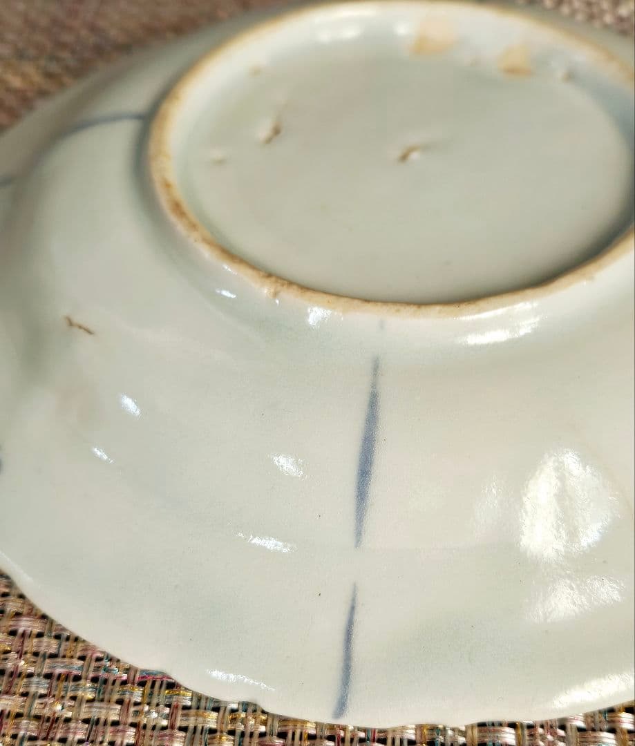 【専用ページ】【本物保証❗】江戸前期　 初期伊万里　芙蓉手花鳥図輪花皿 14.8