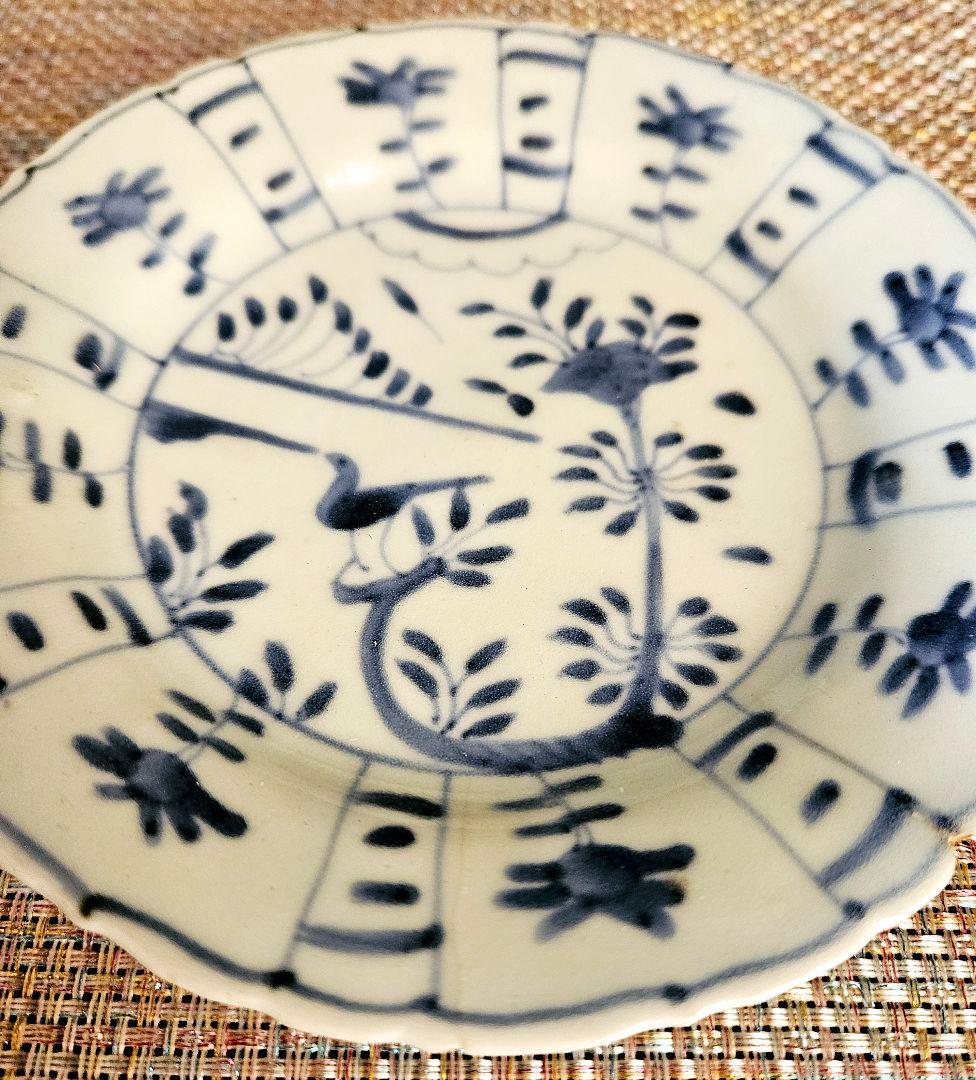 【専用ページ】【本物保証❗】江戸前期　 初期伊万里　芙蓉手花鳥図輪花皿 14.8