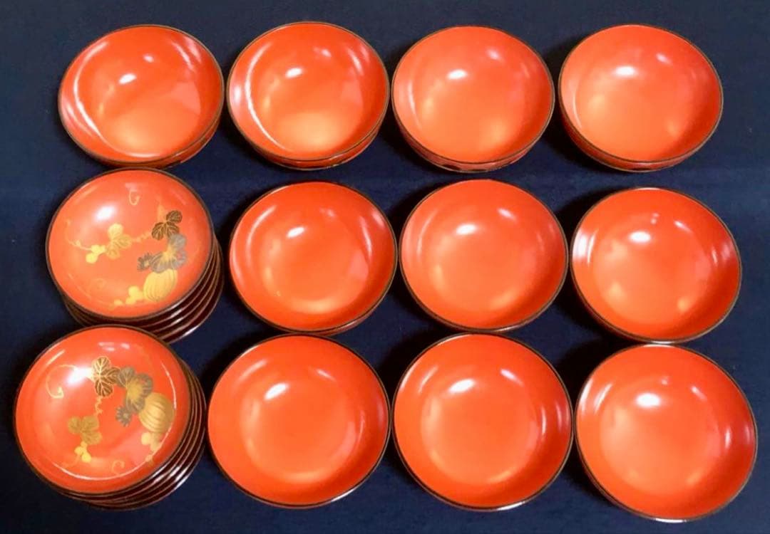 「祖」根来 瓜図 高蒔絵 菓子椀10客 塗師 仙斎 共箱 (122A)