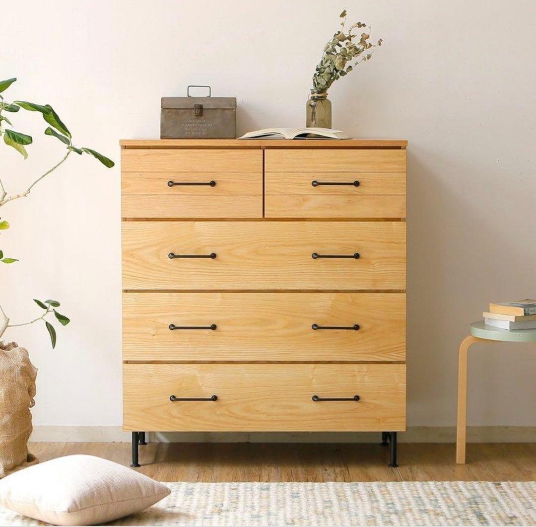 ナチュラル木製チェスト 5引き出し 大容量
