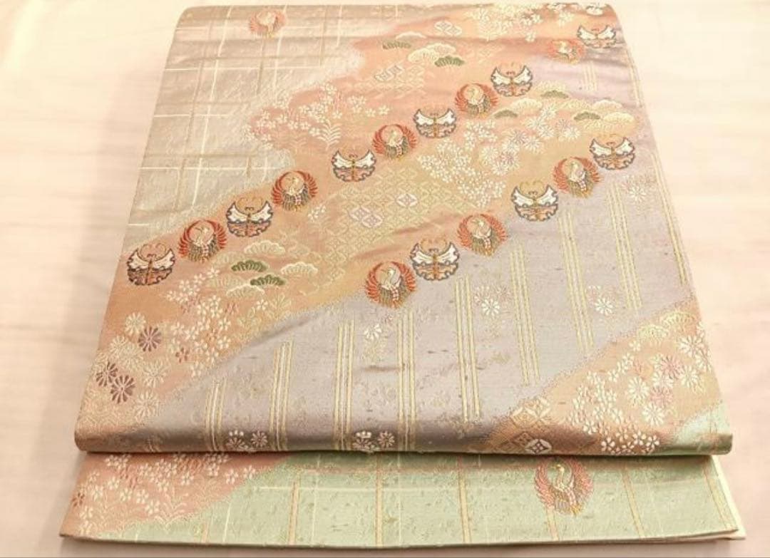 振袖フルセット6点サイズM〜Ｌ駒刺繍　花蝶文　暈し染め　金彩　正絹