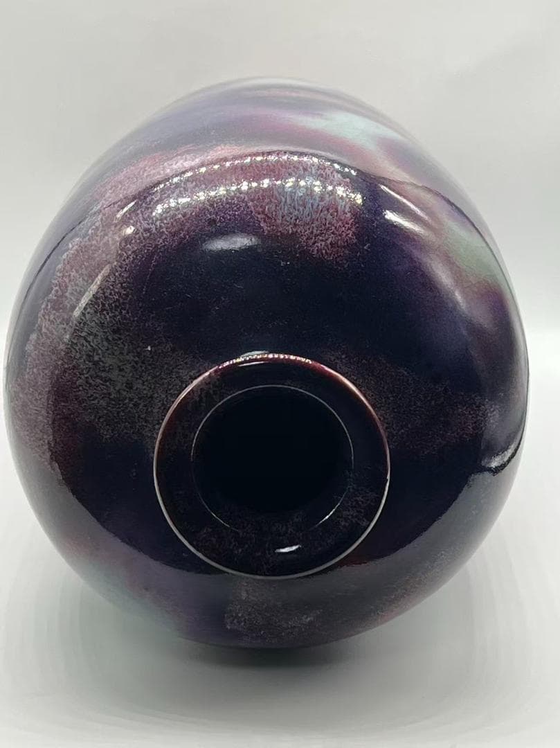 鈞窯　天青釉紫斑瓶　窯変釉　辰砂　花入　花瓶　茶道具 唐物(B-106)