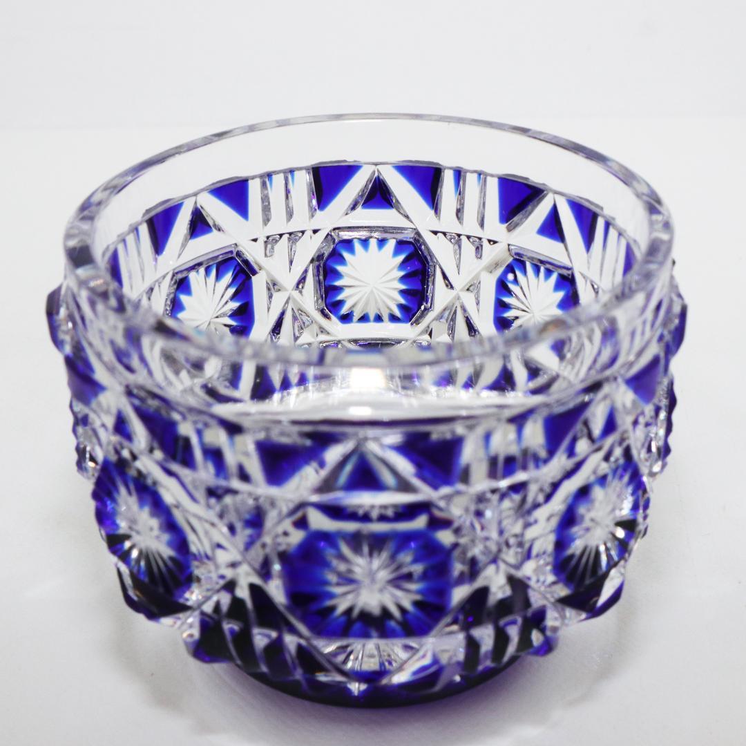 薩摩切子 猪口 八角 籠目文 青　酒器　ぐい呑み　グラス