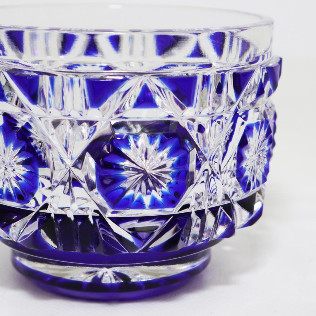 薩摩切子 猪口 八角 籠目文 青　酒器　ぐい呑み　グラス