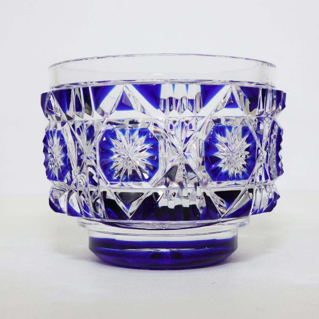 薩摩切子 猪口 八角 籠目文 青　酒器　ぐい呑み　グラス