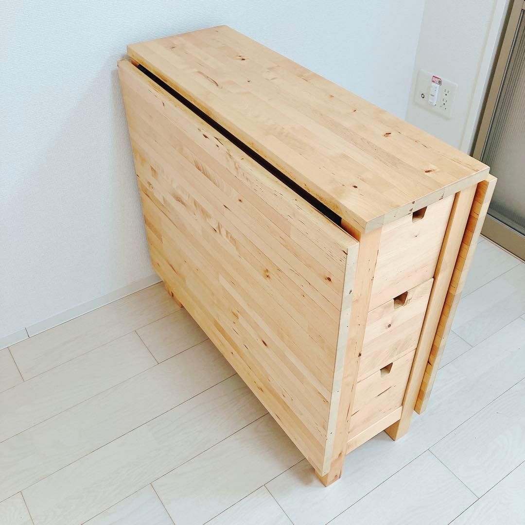 11/22迄イケア 折りたたみダイニングテーブル ノールデン　木目　引き出し付き