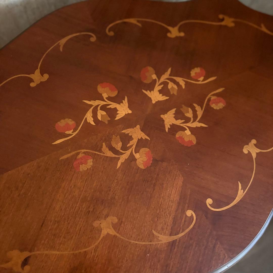 イタリア　象嵌センターテーブル　ヴィンテージ　彫刻装飾