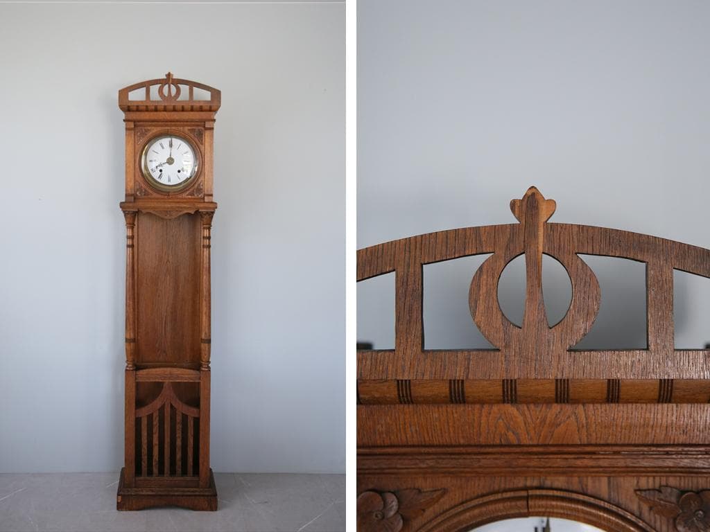 フランスアンティーク古時計/木製柱時計/置時計/レトロクロック(75-163)