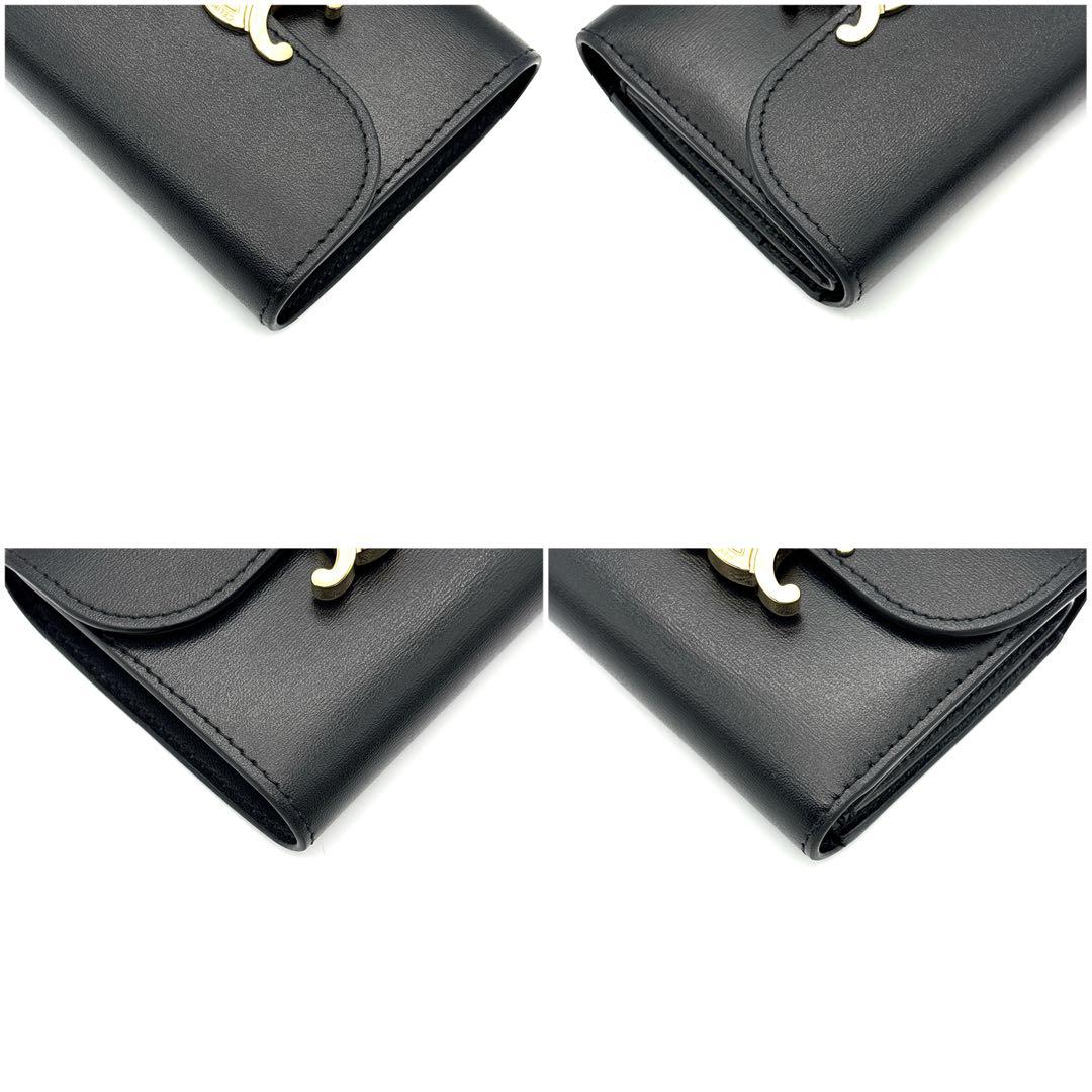 現行◆極美品◆CELINE 三つ折り財布 トリオンフ ブラック ゴールドロゴ