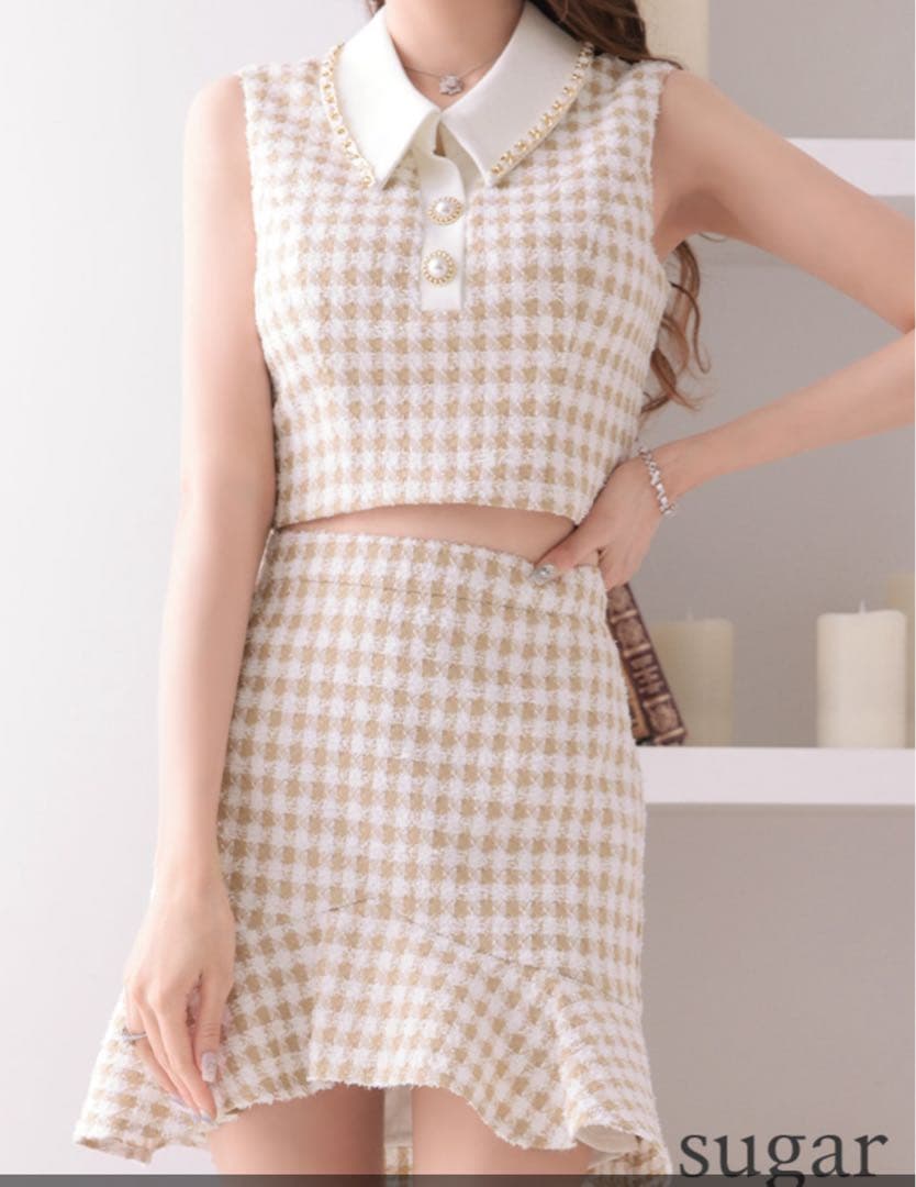 じ*中様 【新品未使用】チェック柄クロップドトップ&フレアスカートセット