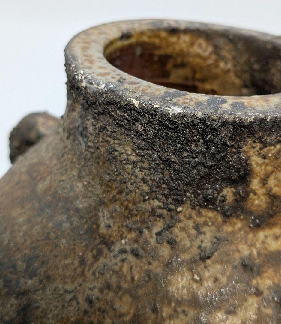 備前焼 窯変扁壺 扁壷 耳付花入 花器 フラワーベース 胡麻窯変 玉垂れ 花瓶