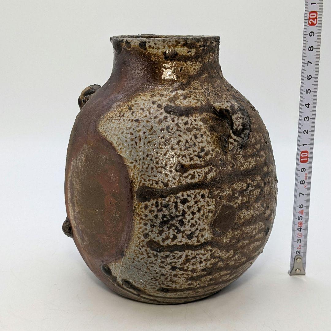 備前焼 窯変扁壺 扁壷 耳付花入 花器 フラワーベース 胡麻窯変 玉垂れ 花瓶