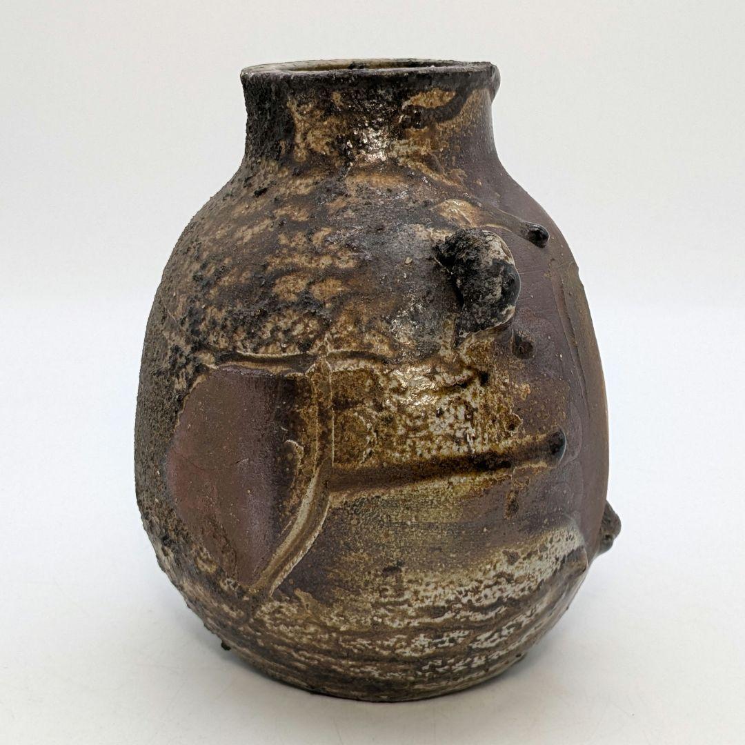 備前焼 窯変扁壺 扁壷 耳付花入 花器 フラワーベース 胡麻窯変 玉垂れ 花瓶