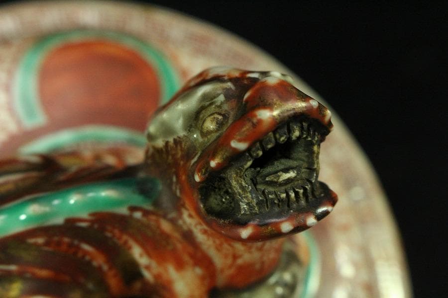 古美術 赤絵 獅子蓋 香炉 時代物 骨董 希少(K-YC530)