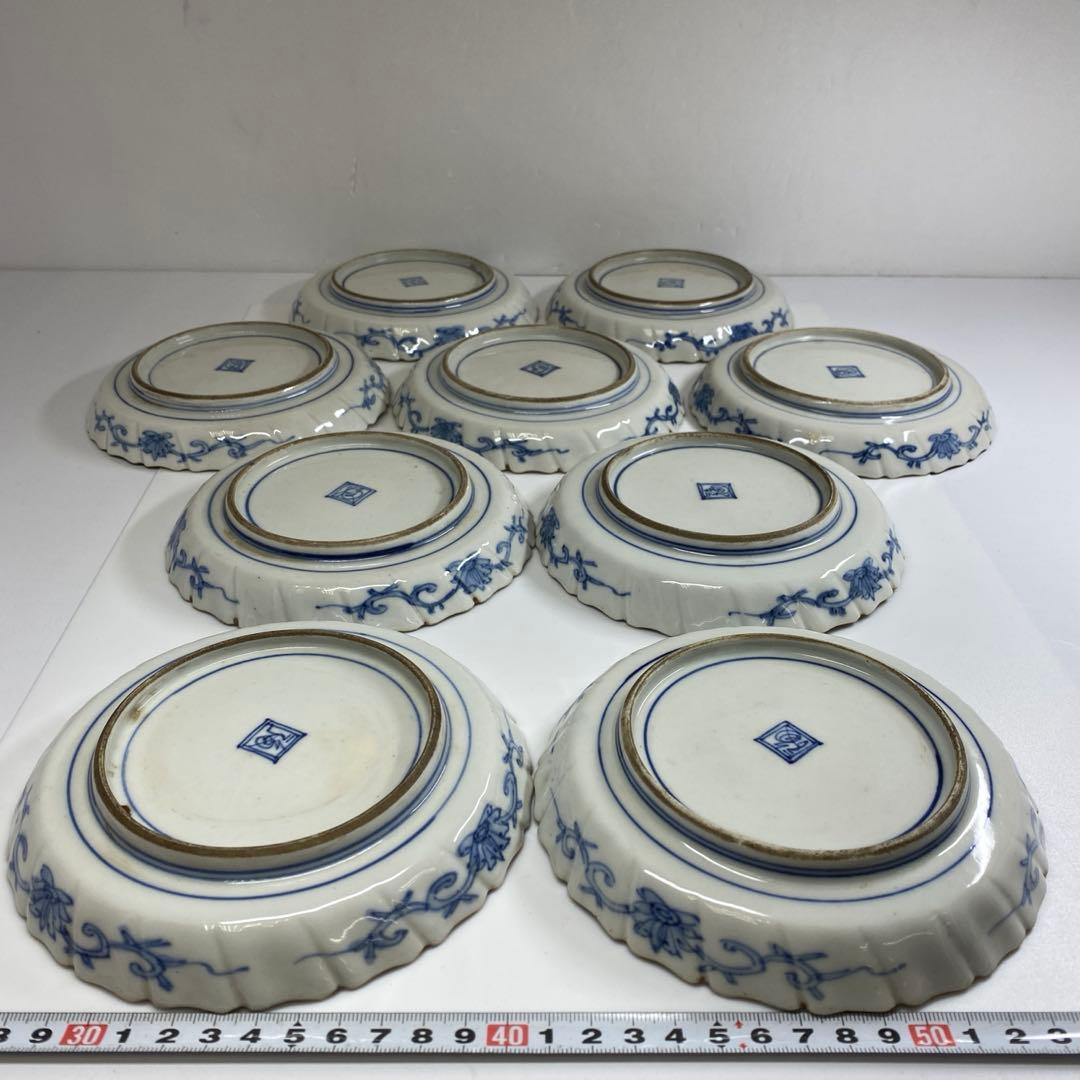 江戸後期　渦福柿右衛門手　栗図中皿9枚　幅約14.7㎝　東Y7-0314☆2F