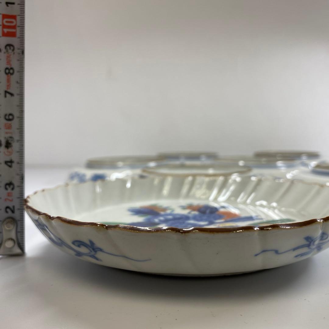 江戸後期　渦福柿右衛門手　栗図中皿9枚　幅約14.7㎝　東Y7-0314☆2F