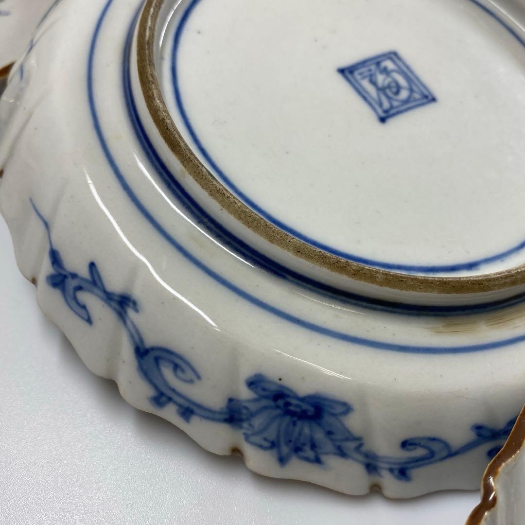 江戸後期　渦福柿右衛門手　栗図中皿9枚　幅約14.7㎝　東Y7-0314☆2F