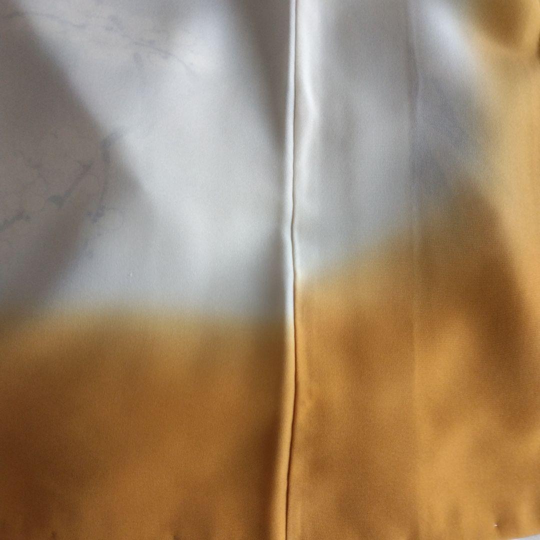 未使用品　訪問着 鳥と花模様白つばき グレーとホワイト、長襦袢付