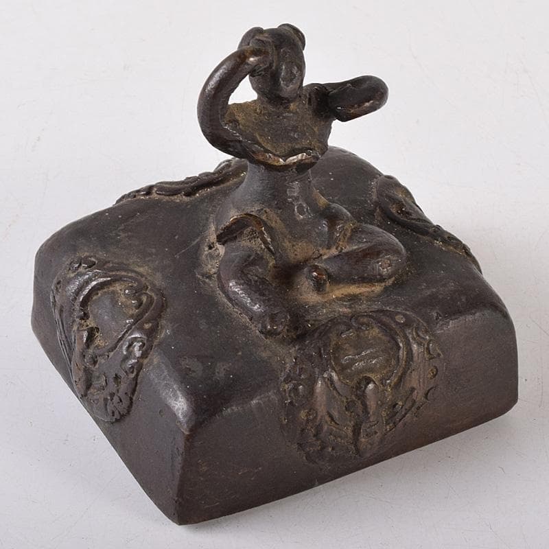 中国　書道具　篆刻　古銅　唐子摘　印材　V　7465