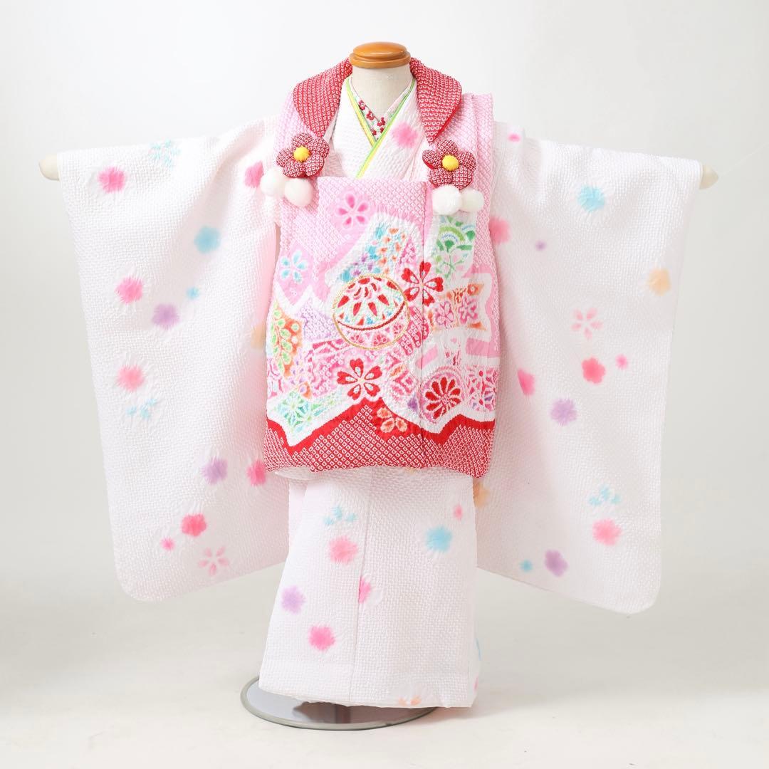 七五三 3歳着物 被布セット 白 絞り加工