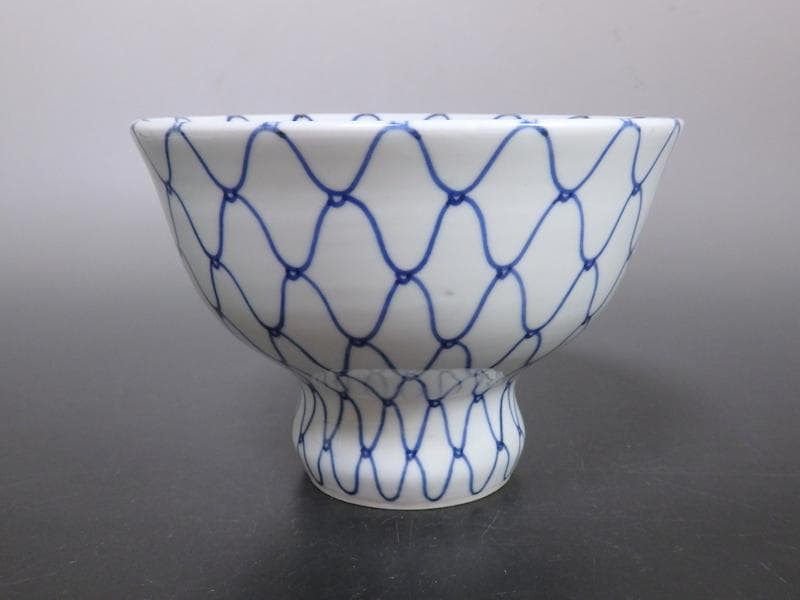 古伊万里　染付　網目紋様の図　盃洗　D471AS-AZq