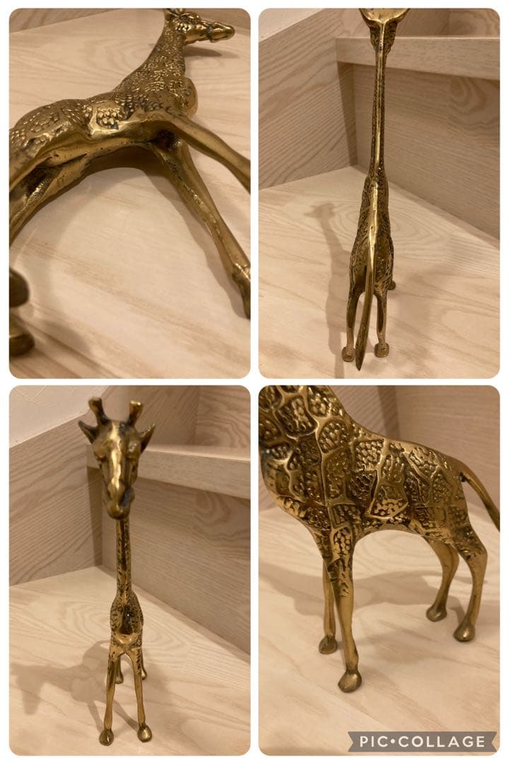 ブラス製キリンの彫刻 2体セット