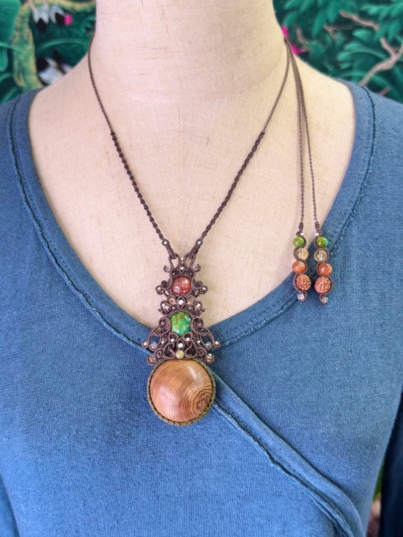 専用♡まん丸◯屋久杉＆チベタンターコイズ＆サンストーンのマクラメ編みネックレス♡