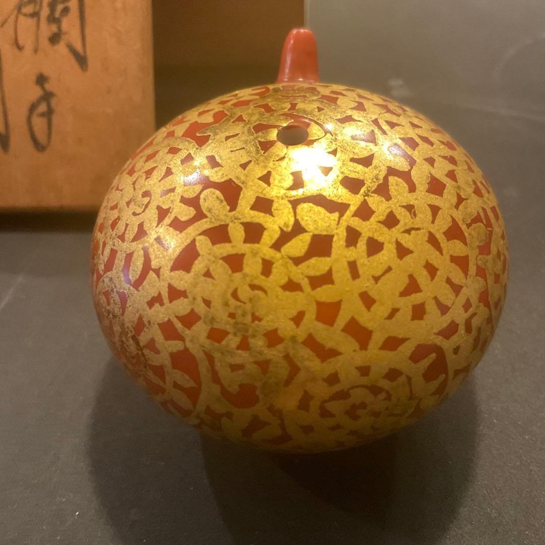 小野珀子　釉裏金彩　金襴手　水滴　重要無形文化財　蛸唐草　共箱　有田