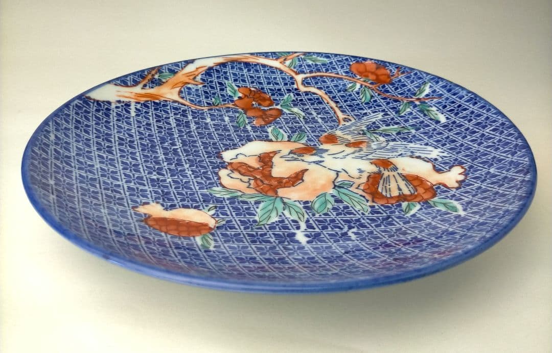 幻の明治 古伊万里 有田焼 精磁会社【米青印】ザクロと鳥絵　染付