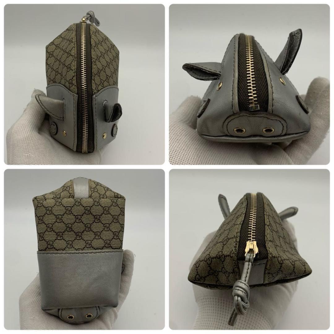 鑑定済み グッチ ケース 財布 GGスプリーム 豚 ブタ レザー アニマル