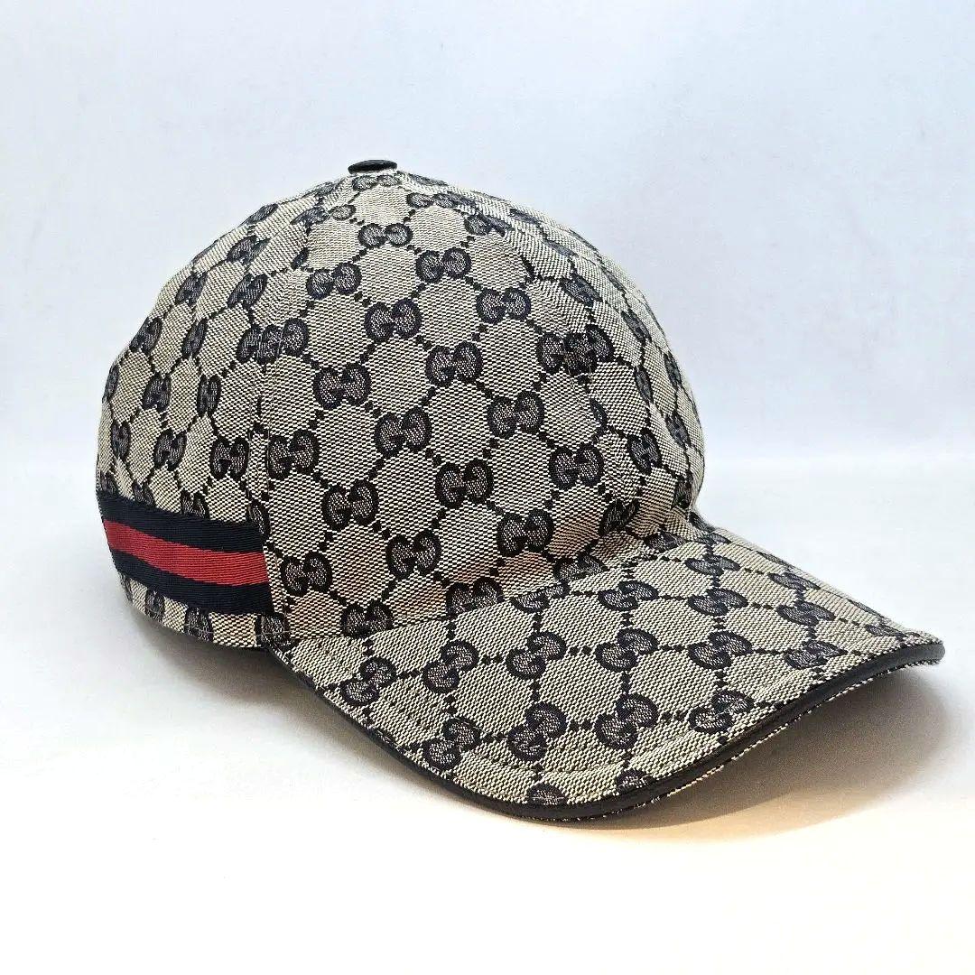 グッチ GG キャンバス ベースボール キャップ 帽子 紺 ネイビー ベージュ