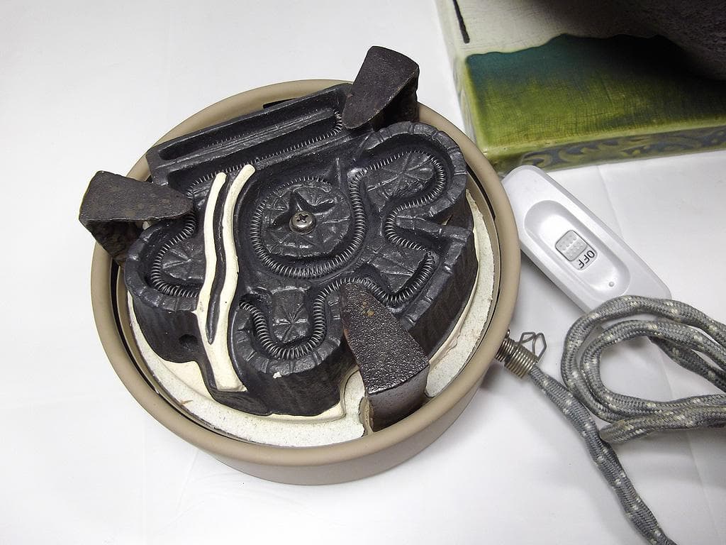 茶道具 鬼面風炉 野々田風炉型電熱器 風炉釜 茶釜 釜環 織部敷板