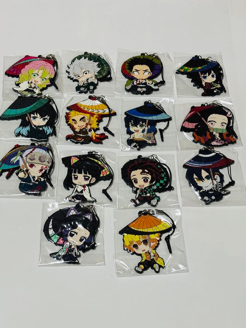新品　鬼滅の刃　ラバーストラップ　ペタン娘　和傘　まとめ売り　14点