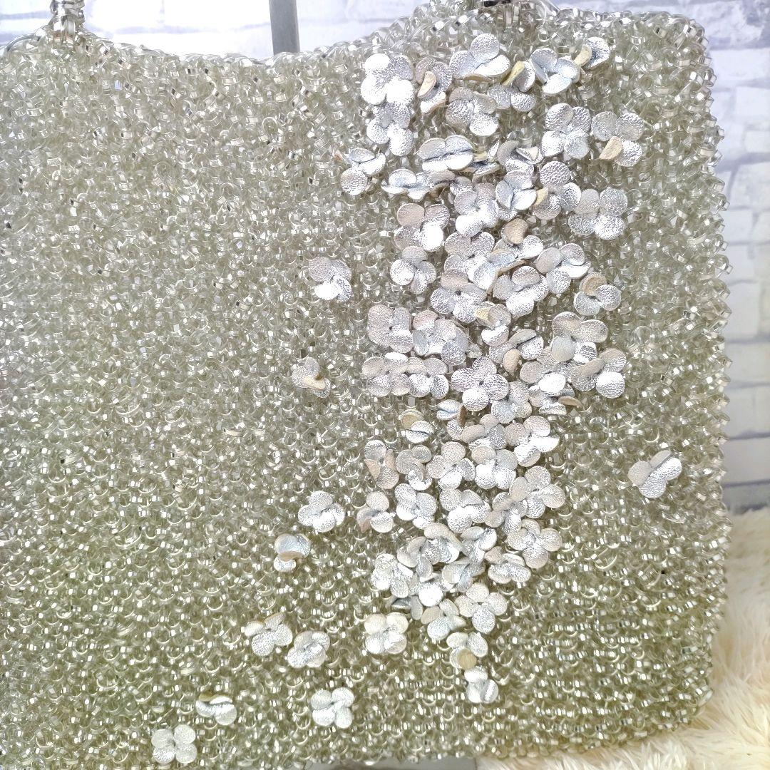 アンテプリマ ワイヤーバッグ シルバー レザー 花 ハンドバッグ