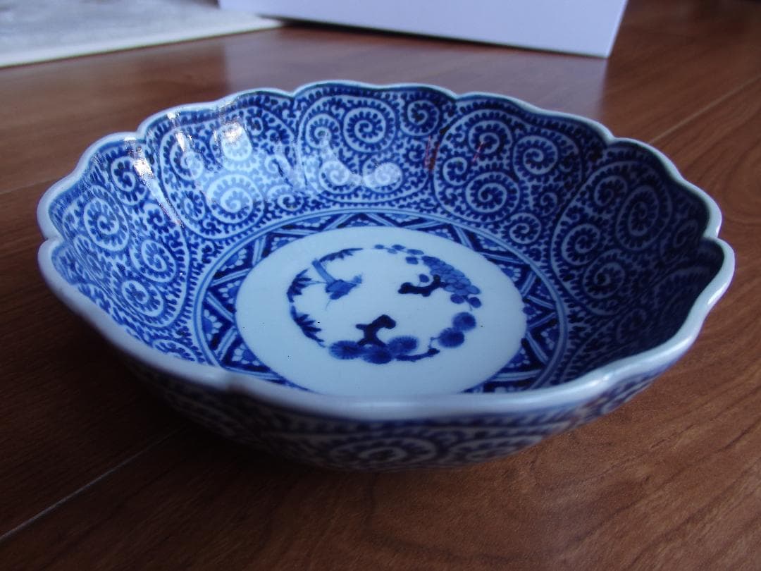 江戸中期古伊万里 染付『蛸唐草に松竹梅文』菓子鉢　成化年製銘