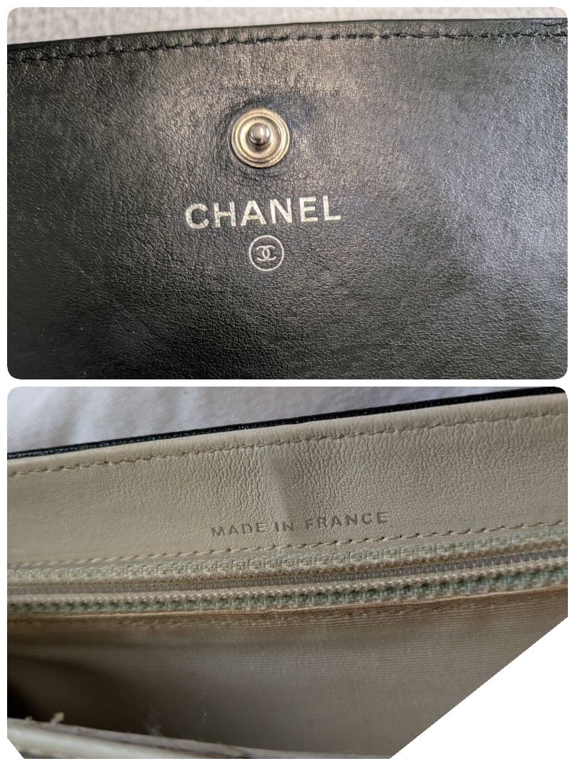 シャネル　黒　ビコローレ　バイカラー　折り財布　ミニ財布　ショルダー　ラムスキン