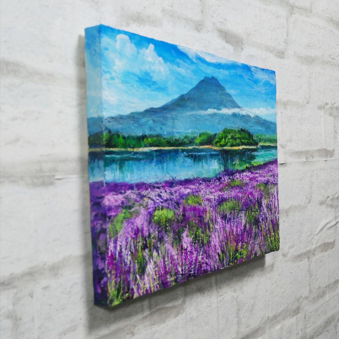 油絵 油彩 油彩画 絵 絵画 【河口湖のラベンダー畑】F4号