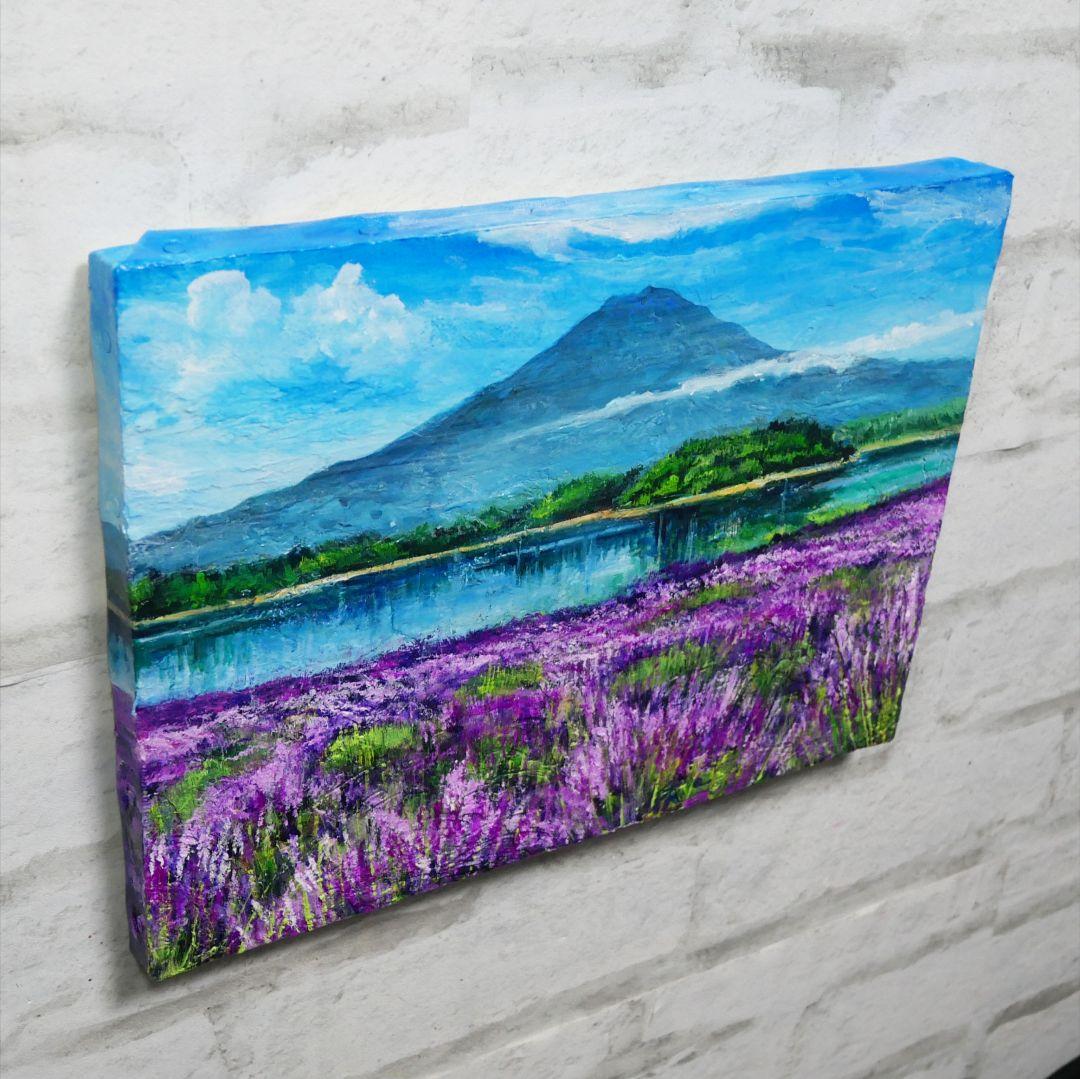 油絵 油彩 油彩画 絵 絵画 【河口湖のラベンダー畑】F4号