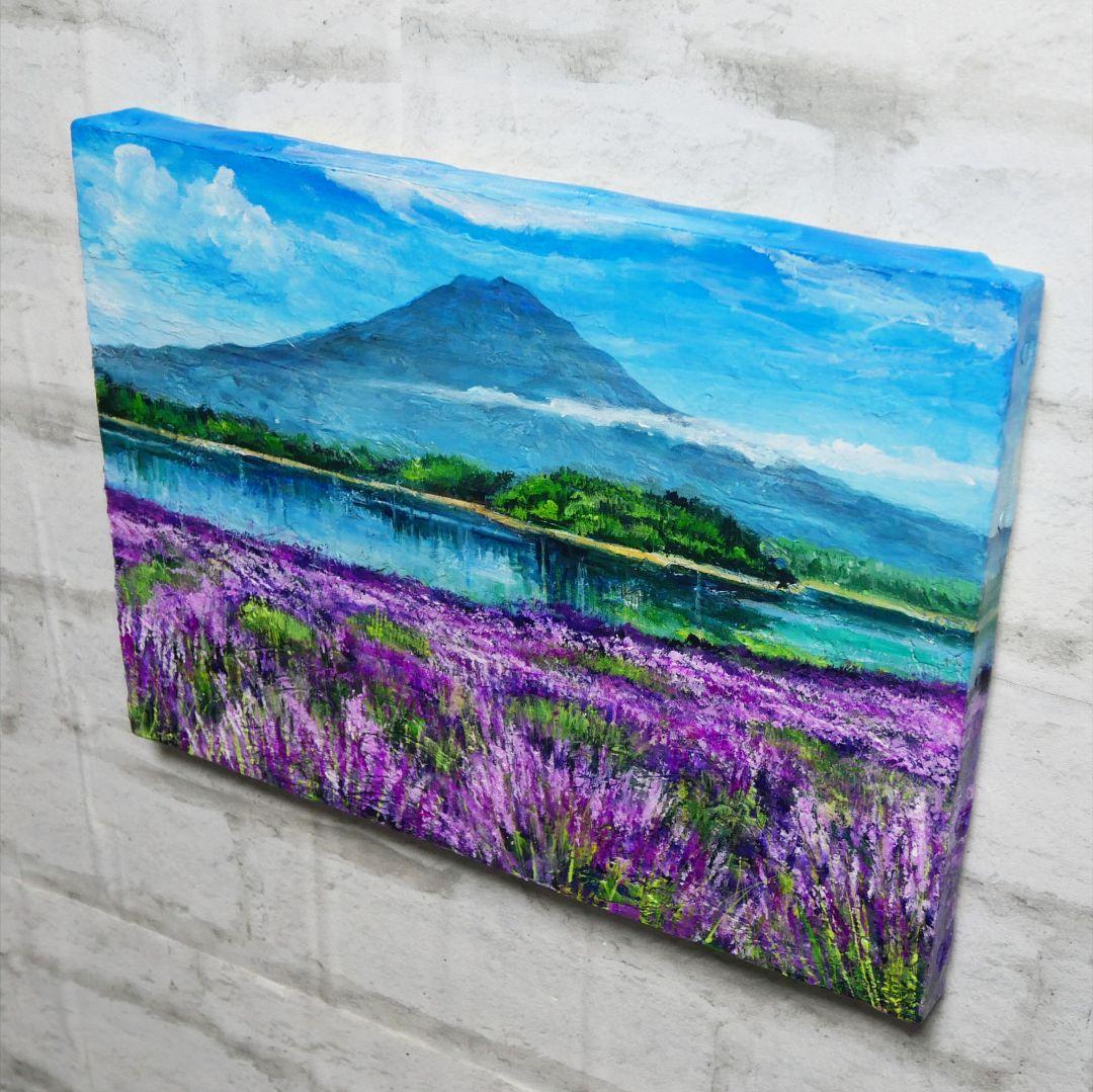 油絵 油彩 油彩画 絵 絵画 【河口湖のラベンダー畑】F4号