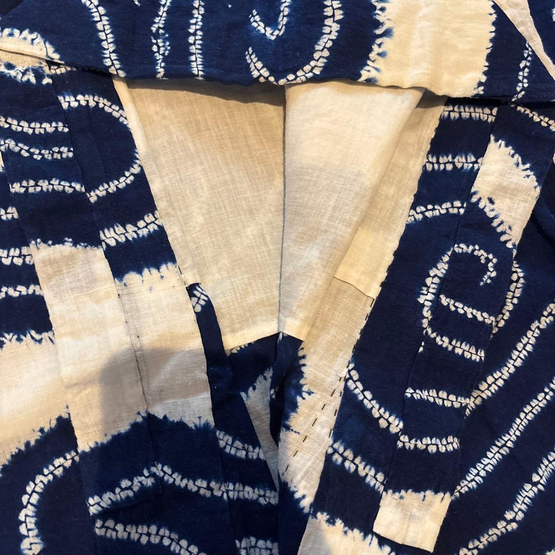 有松絞り浴衣 波 ぐるぐる 単色 手縫い 藍染 アンティーク ヴィンテージ 絞り