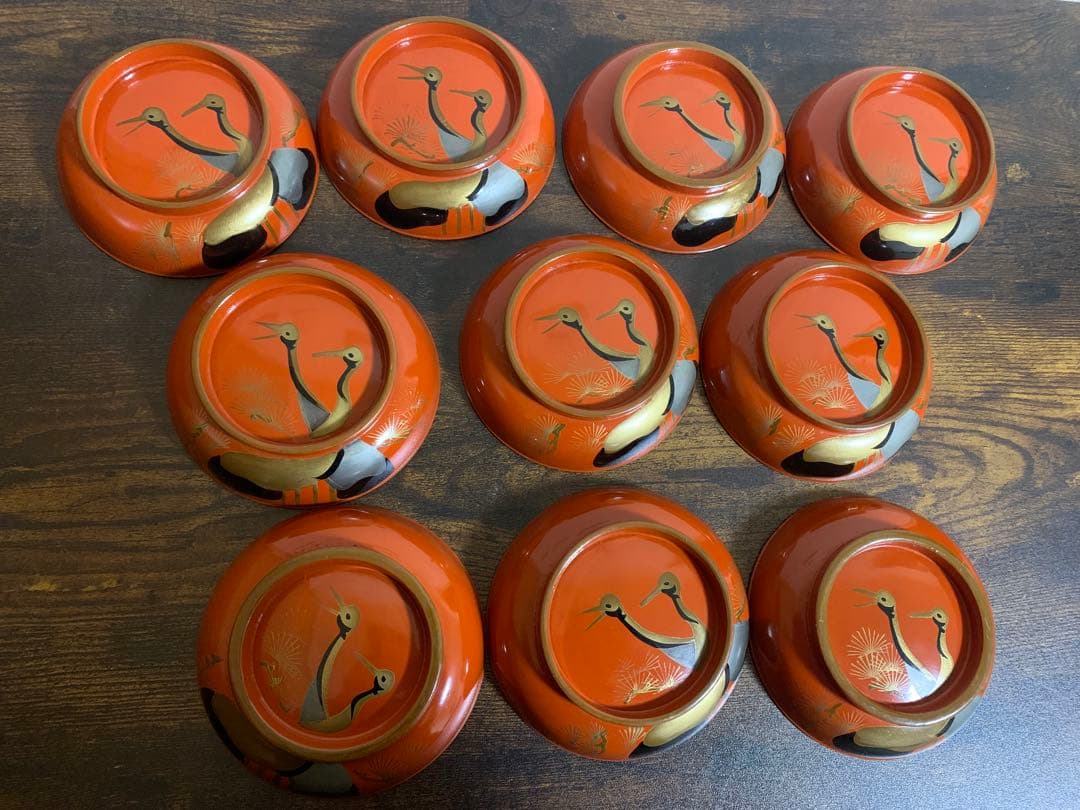 金彩蒔絵　木製漆塗吸物椀　10客　大きめ　時代物