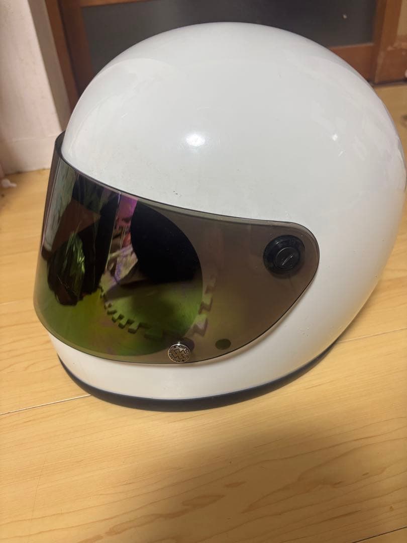 族ヘル風　ホワイト フルフェイスヘルメット ミラーシールド付き